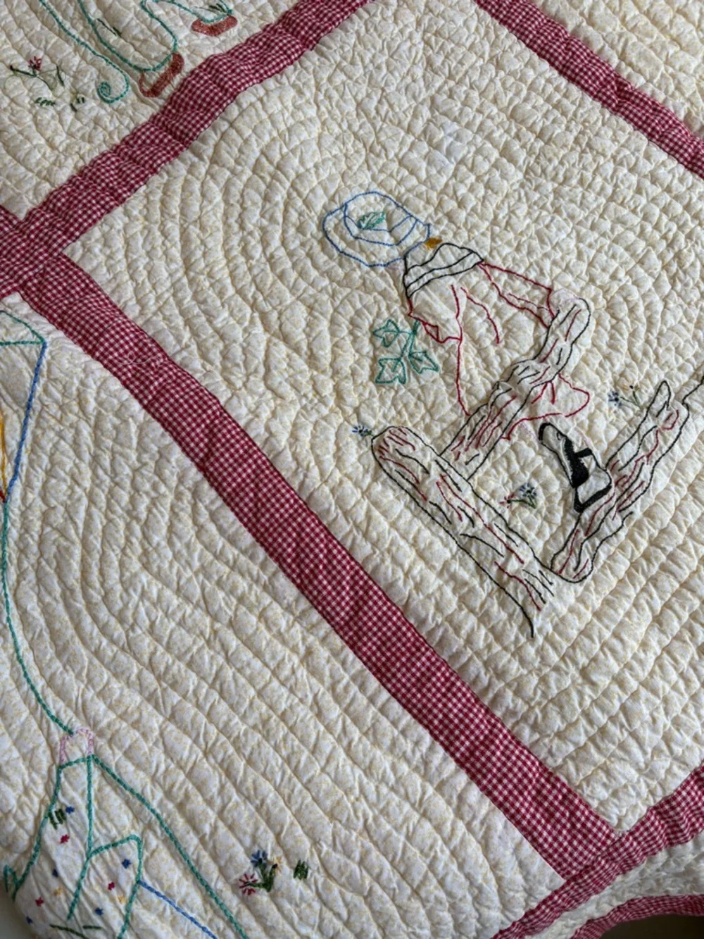 Vintage Embroidered Patchwork Quilt